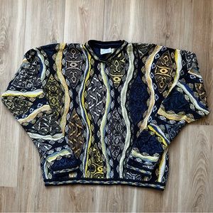 Vintage 90s COOGI Australia 3D Knit Chunky Blue, Yellow, White Sweater